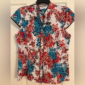 Como Stretch Floral Blouse Size L – Multicolor Button Front Lightweight Top